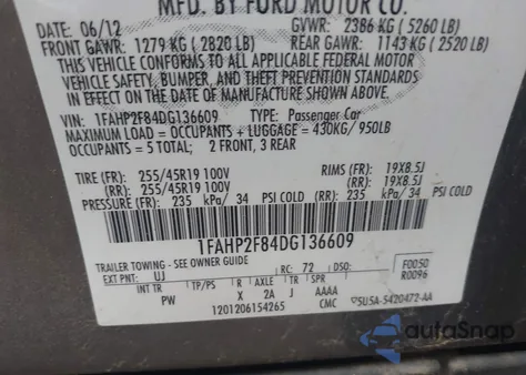 2013 Ford Taurus Limited from USA, damaged, VIN 1FAHP2F84DG136609